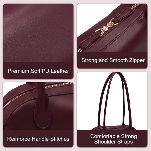 Women Burgundy PU Leather Shoulder Purse Elegant Swing Bag for  daily use Work - Picture 7 of 7